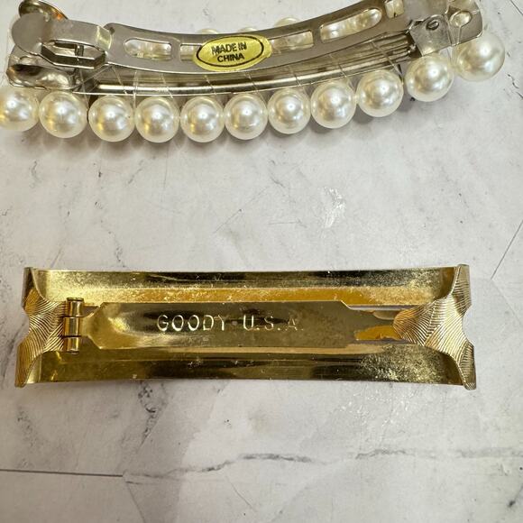 Vintage Goody Hair Barrettes Lot of 6 Gold Tone Metal 1980s Coquette Clip Pearls main image 4